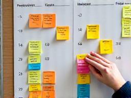 A Kanban board with sticky notes showing an agile workflow.